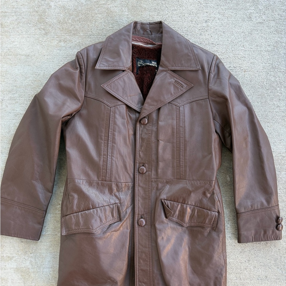 Vintage Sears Leather Shop Jacket Sz 38 Reg Cognac Coat Removable Sherpa Lining